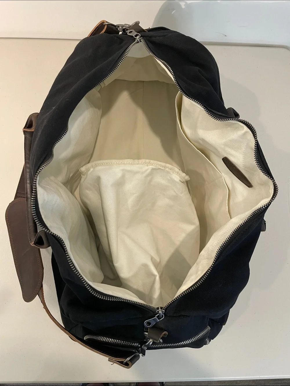 Double Oak Essentials Weekender Duffel 40L Black Canvas Leather Travel Bag